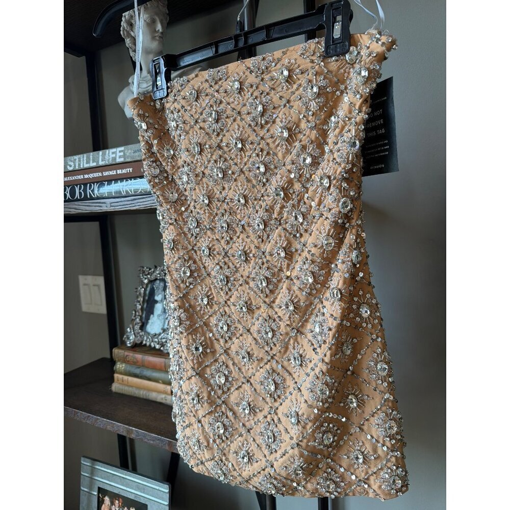 retrofete Chicca Strapless Embellished Mini Dress Nude Silver Womens Size Medium - Picture 7 of 16